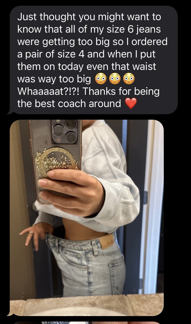 Client text — size 6 jeans too big, ordered size 4